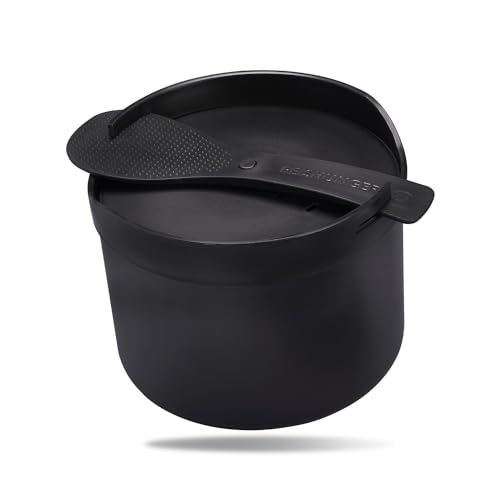 REISHUNGER Mikrowellen Reiskocher (1,7 l) - schwarz - Für perfekt gegarten Reis in nur 12 Minuten - Spülmaschinengeeignet