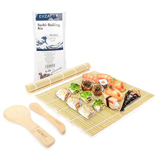 Exzact EX-SR04 Bambus Sushi Roll-Kit 4 Teilig - 2 x Matten, 1 x Reis Paddel, 1 x Reis Spreizer, komplett natürlich