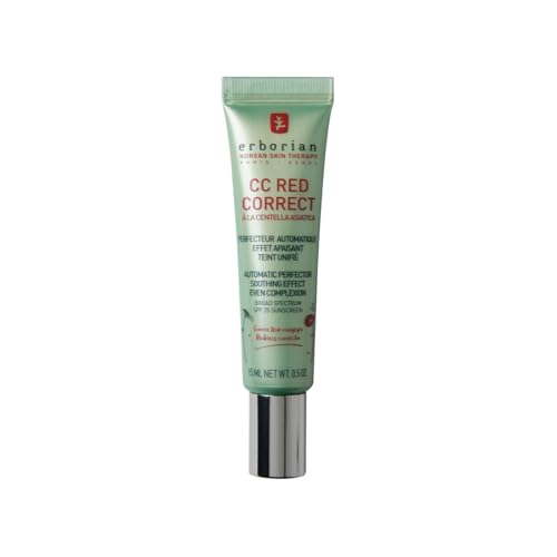 Erborian CC Red Correct - Creme gegen Rötungen mit Centella Asiatica - Koreanische Gesichtspflege mit beruhigender Wirkung für einen natürlich gleichmäßigen Teint LSF 25 - Alle Hauttypen - 15 ml