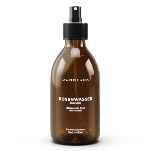 JUNGLÜCK 100% BIO Rosenwasser Spray 250ml - Vegan | 100% Rein Natürliches Gesichtswasser schenkt erfrischenden Duft und klärt porentief | Gesichtsreinigung ohne Alkohol für Gesicht, Körper und Haare
