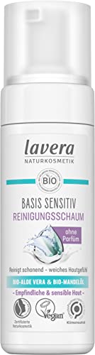 lavera basis sensitiv Reinigungsschaum - Naturkosmetik - vegan - Bio-Aloe Vera und Bio-Mandelöl - Gesichtsreinigung - Natürliche Reinigungsformel - 1 x 150 ml