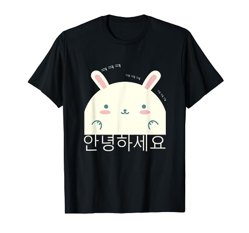 Annyeonghaseyo lachend süßer Hase Hangul Koreanisch Alphabet T-Shirt