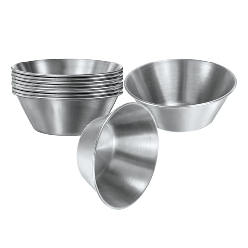 sourcing map 10 Stück Edelstahl-Schalen, 42,5 ml, kleine Metall-Dip-Schüssel, Serviergeschirr, Gewürzbecher für Zuhause, Party, Restaurant, Picknick, Reisen, rund, Silber
