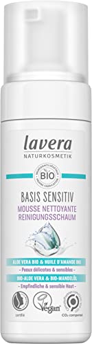 lavera basis sensitiv Reinigungsschaum - Naturkosmetik - Vegan - Aloe Vera & Bio Mandelöl - Gesichtsreinigung - Natürliche Reinigungsformel - 1 x 150 ml