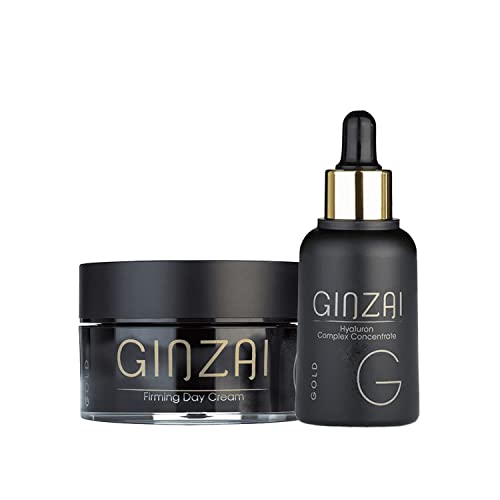 GINZAI Hyaluron Serum 30ml & straffende Tagescreme 50ml im Set mit Ginseng – Gesichtspflege und Anti Aging Hyaluron Konzentrat, Feuchtigkeitsspendende Gesichtscreme, Gesichtspflege gegen Falten