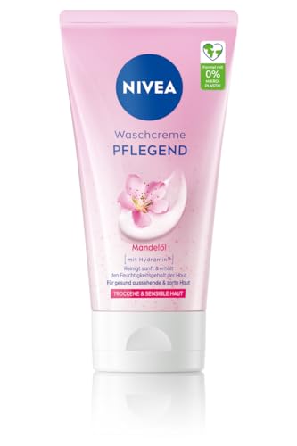 NIVEA Pflegende Waschcreme mit Mandelöl, sanfte Gesichtsreinigung für trockene und sensible Haut, extra milder Cleanser fürs Gesicht, pflegende Reinigungscreme (150 ml)