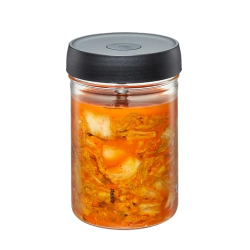 GEFU Fermentierglas NATIVO 1 Liter, inkl. Beschwerungsgewicht, Fermentationsglas mit Gewicht und Deckel, transparent, zum Einlegen, Fermentieren