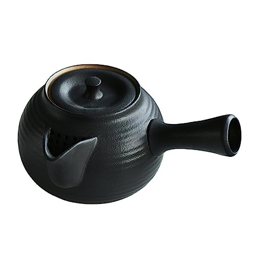 BURLOE Japanische Teekanne Keramik, 600Ml Traditionelle Porzellan Einhandkanne Handgefertigt Großes Kanne mit Seitlichem Griff Tee-Sieb Nicht Glasiert,Schwarz