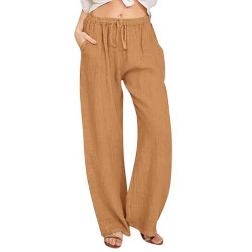 Prime The Day 2024 Angebote,Palazzo Sommerhose Hose Hosen Damen Leicht Leinenhose Damen Freizeit Coole Sachen Urlaub Sommer Outfits Damen Yoga Sportbekleidung Für Damen Trekkinghose Damen(C Orange,L)