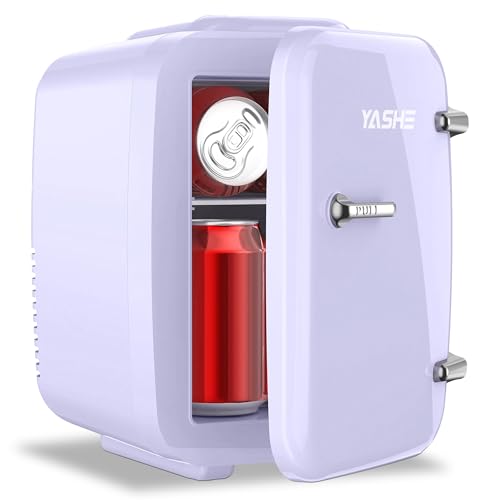 YASHE Mini Kühlschrank, 4 Liter Mini-Kühlschränke für Kosmetik, Getränke, 220V AC/ 12V DC Thermoelektrische Kühlung und Erwärmung, Kleiner Kühlschrank für Schlafzimmer, Büro, Wohnheim, Auto (lila)