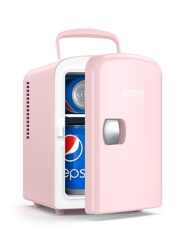 AstroAI 2 in 1 Mini Kühlschrank, 4 Liter Fridge mit Kühl- und Heizfunktion 12 Volt am Zigarettenanzünder und 220 Volt Steckdose für Autos, Büros und Schlafsäle, Rosa