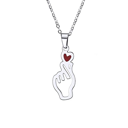 AITENME Kpop Kette Halskette aus Koreanische Finger Herz Edelstahl Anhänger Kette Damen Halskette für Kpop Fan Frau Freundin Tochter Geburtstag Jahrestag Valentinstag Geschenke