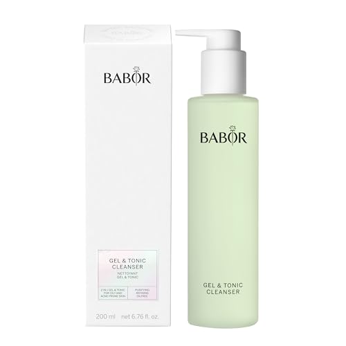 BABOR Gel & Tonic Cleanser für ölige und unreine Haut, Anti-Bakterielles Reinigungsgel und Gesichtswasser in einem, Vegane Formel, Gel & Tonic 2 in 1 , 1 x 200 ml