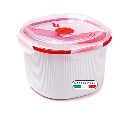 Snips - Microwave Reiskocher und Getreidekocher, Rice Cooker 2,70L mit Spachtel und Schüssel Stärke, Mikrowellenschüssel Weiß 20x20,5x14,50, Mikrowellenbehälter für Schnelle Zubereitung, Made in Italy