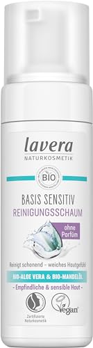 lavera basis sensitiv Reinigungsschaum - Naturkosmetik - vegan - Bio-Aloe Vera und Bio-Mandelöl - Gesichtsreinigung - Natürliche Reinigungsformel - 1 x 150 ml