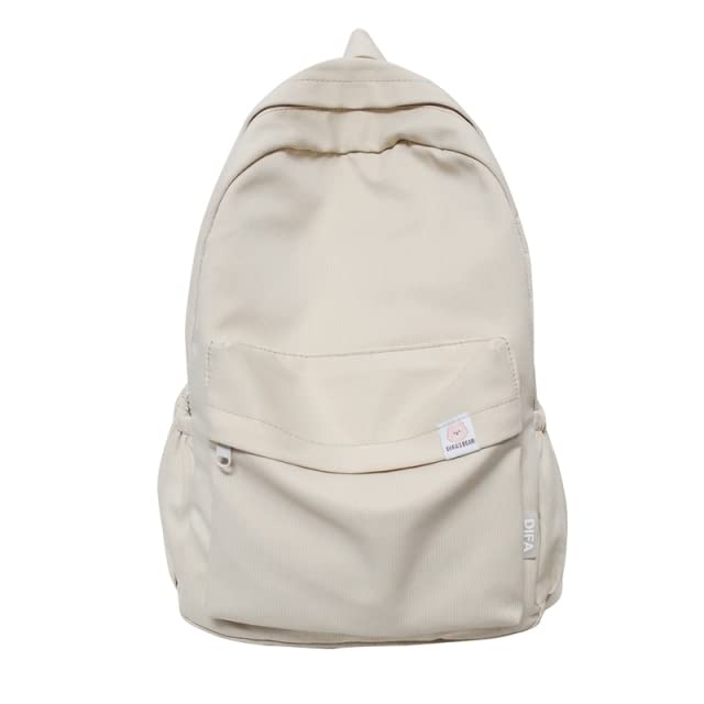KTTGYRE Schulrucksack Wasserdichtes Nylon Frauen Rucksack Frauen Reisetasche Rucksäcke Schulbag Für Teenager Mädchen Solid Color Bookbag-Beige White