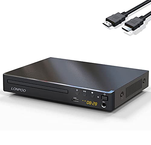 Kompakter DVD-Player für TV - HD DVD CD Player Codefree mit HDMI (1080p HD Upscaling)/AV/Koaxial Ausgang, USB-Eingang & MIC-Ausgang (mit HDMI-Kabel 1,5 m)