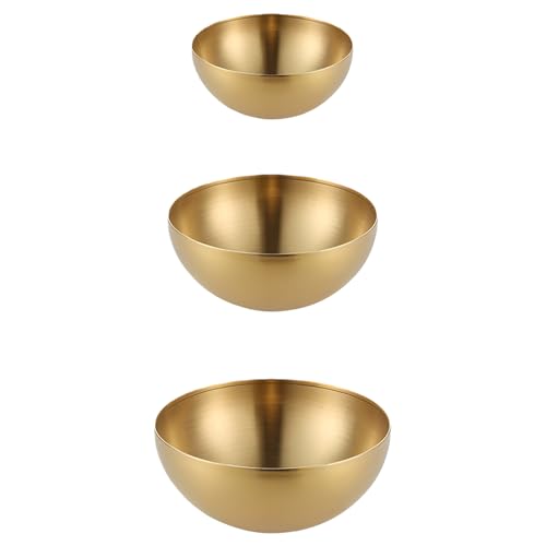 VEGOATY 3 Stück Große Goldene Koreanische Art-Reis-Schüssel: Klein Goldene Gold Edelstahlschale Suppe, Edelstahl Snackschalen für Salate, Nudeln, Suppen, Reis, Obst (15cm, 20cm, 25cm)