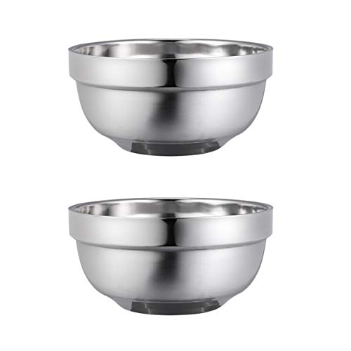 BESTonZON 13 cm Doppelschicht Edelstahl Schalen Anti-heiße Isolierte Schüssel Suppe Schüssel Familie Geschirr Reis Schüsseln (2pcs)
