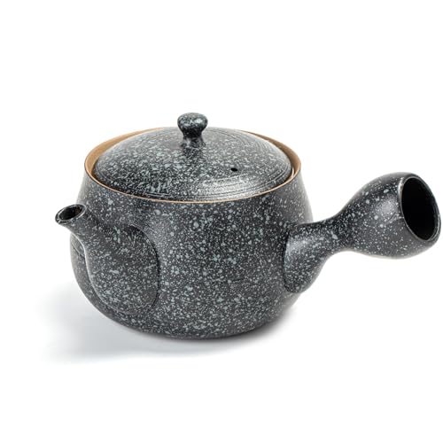 TEANAGOO Keramik-Teekanne mit Aufgüssen für losen Tee | Große Seitengriff-Teekannen/Japanischer Kyusu (21 oz) mit Steeper |Chinesische Teekannen für Teeparty Porzellan-Teekannen-Set VP2,Rock Black