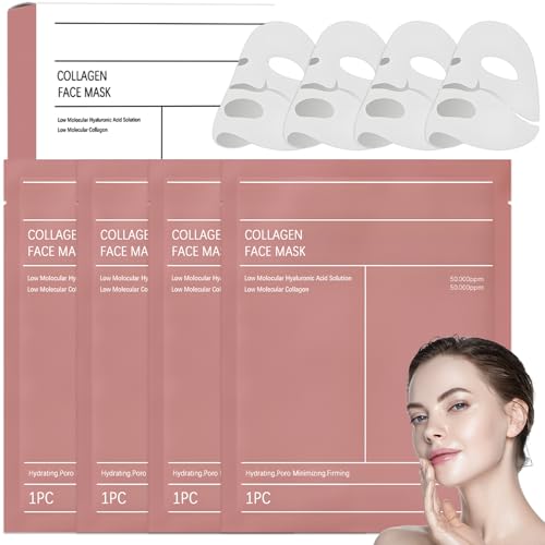 Collagen Maske Kollagen Mask - 4 Stück Kollagen Korean Skincare Gesichtsmaske, Collagen Face Maske Gesicht Overnight, Hydratisierende ÜBernachtmaske Anti-aging Gesichtsmaske