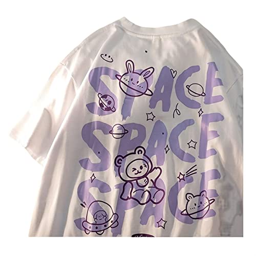 Sawmew Gothic Cartoon Tshirt Damen Harajuku Shirt Oversize Y2k Fashion Oberteile Frauen Punk Skateboard Street Tees Mode Casual Tops Streetwear Girls Anime Kleidung Sommer (Color : White, Size : L)