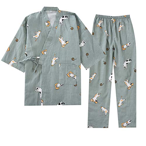 OWLONLINE Japanischer Kimono-Pyjama aus reiner Baumwolle für Damen Größe L A34