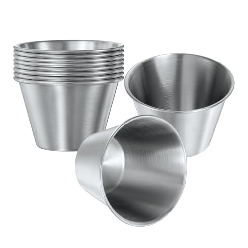 QUARKZMAN 10 Stück Edelstahlschalen 2.5OZ Kleine Metall Dip-Schalen Servierschalen Gewürzschalen Für Zuhause Party Restaurant Picknick Reisen Rund Silber