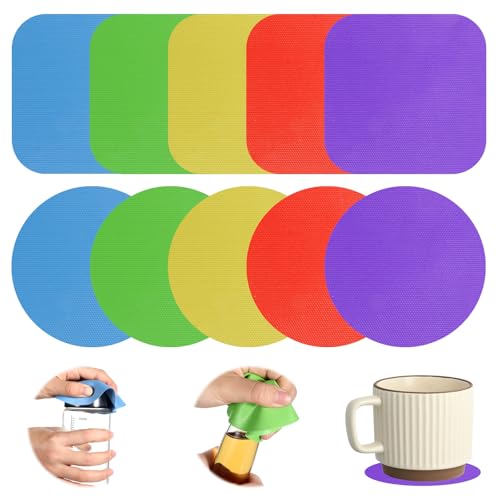 Oruola 10 Stück Glasöffner Greifer Pads,Deckelöffner Silikon,Gummi Glasöffner Greifer,Multifunktions Deckelöffner für Schraubgläser Gummi,Schraubglasöffner Pads mit Schwachen Händen,Mehrfarbig