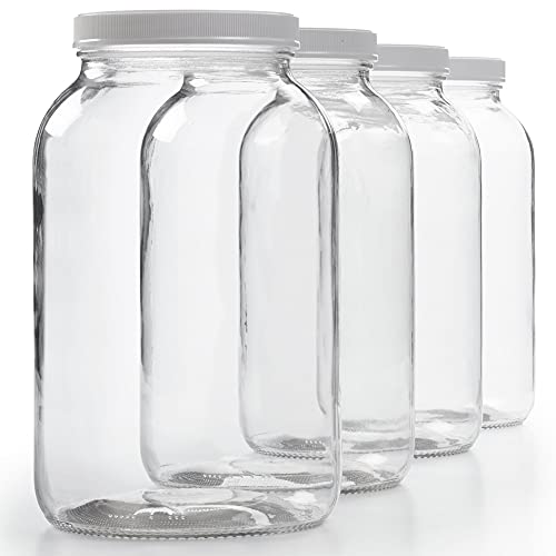1790 1 Gallone Glasbehälter mit luftdichtem Kunststoffdeckel, Musselintuch, Gummiband - BPA frei & spülmaschinenfest - Kombucha, Kefir, Dose, Sonnentee, Gärung, Lagerung von Lebensmitteln (4 Stück)