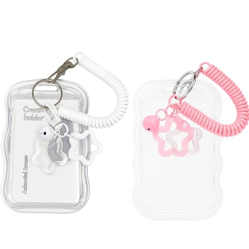 2st Kpop Photocard Hülle mit Glocken-Anhänger - Doppelpack Ausweishülle für Busfahrkarte, Schülerausweis & Sammelkarten | Inkl. Federband für Rucksack & Schlüssel