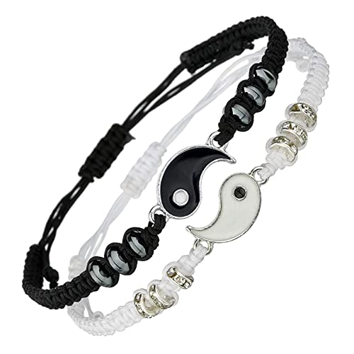 THETAG Armband, 2 Matching Yin Yang Verstellbare Schnur Freundschaft Bangle Pärchen, Personalisierte Armbänder für Paare und Bester Freund