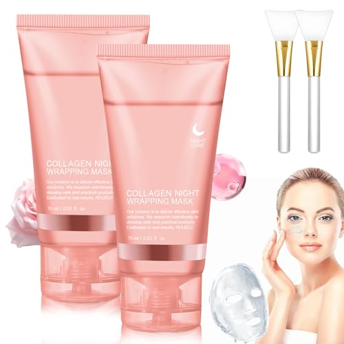 2 Stück Collagen Night Wrapping Mask, Collagen Maske Gesicht Overnight, Peel off Kollagen Maske, Hydrolyzed Collagen Face Mask - Tiefe Hydratation, Reduziert Falten, Korean Skincare