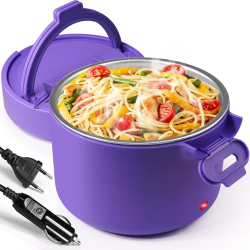 AUTOPkio Elektrische Lunchbox für Frauen, 1L 80W 12V/24V/220V Beheizbare Brotdose Stilvoller Geschenk für Büro, Auto, Reisen, Fitnessstudio, Dieter (Lavendel Lila)