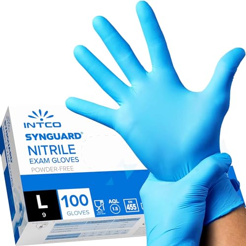 intco medical 100 Stück Nitril-Handschuhe, puderfrei, latexfrei, hypoallergen, Lebensmittelhandschuhe, Einweghandschuhe (L)