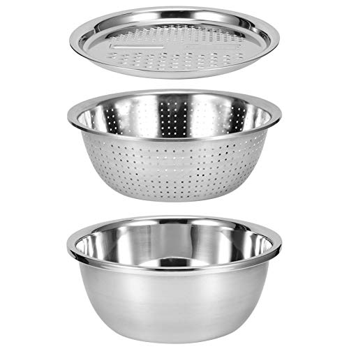 3 in 1 Küchensieb Sieb Edelstahl Nudelsieb, Nudelsieb Edelstahl Küche Sieb, Teigabtropfen, Salatschüsseln, Stapelbar, Siebschale Aus Stahl, Salatschleuder Salatschüssel Mit Deckel