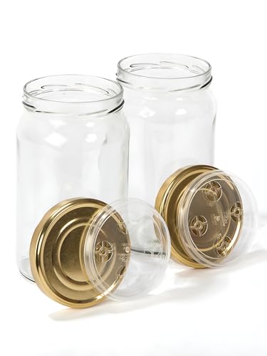 myFERMENTS Gläser mit Deckel – 2L großes Fermentierglas zur Herstellung von Kombucha, Kimchi, Kefir - Flasche mit weiter Öffnung zum Einlegen, Fermentieren - Luftdichte Deckel - 2er Set