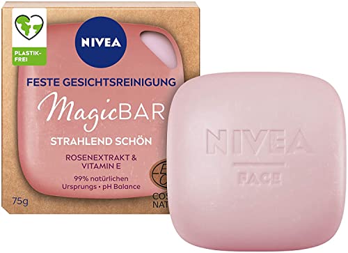 NIVEA MagicBar Feste Gesichtsreinigung Strahlend Schön (75g), Gesichtsreiniger für strahlende Haut, zertifizierte Naturkosmetik mit Rosenextrakt & Vitamin E