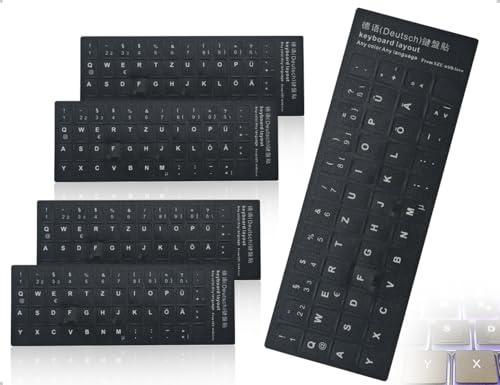 Emezddo 4 Stück Tastaturaufkleber Deutsch,Mattiert Klebebuchstaben,Deutscher Tastatur Ersatztasten Selbstklebend Universal für Computer,Laptop,PC Zubehör(Schwarz)