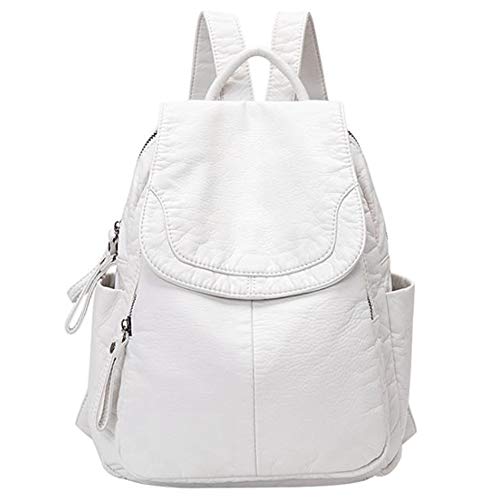 Kopinma Lässige Rucksack Damen Schulrucksack Weichem Leder Backpackk Gewaschenem Leder Rucksack Mädchen Reisen Kleine Schul Tasche Weiß