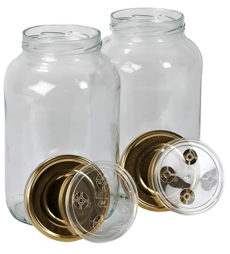 myFERMENTS Kimchi Behälter – 4L großes Fermentierglas für Kombucha, Kimchi, Kefir – Einmachgläser mit Schraubdeckel, weite Öffnung zum Einlegen, Fermentieren – Luftdichte Deckel – 2er Set