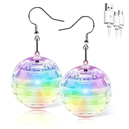 LED Ohrringe Disco Ball Ohrringe 7 RGB Licht Projektion Licht Ohrringe für Frauen Wiederaufladbare LED Ohrringe Disco Ball Zubehör