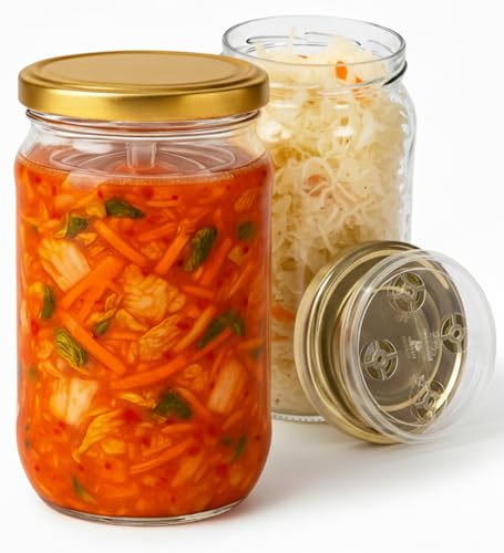myFERMENTS Kimchi Behälter – 2L großes Fermentierglas für Kombucha, Kimchi, Kefir – Einmachgläser mit Schraubdeckel, weite Öffnung zum Einlegen, Fermentieren – Luftdichte Deckel – 2er Set