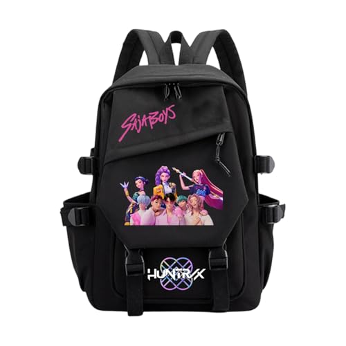 K POP Demon Hunter Rucksack Huntrix – Anime Saja Boys Schulrucksack Huntrix Merch Jungen & Mädchen, Unisex Tasche für Schule, Freizeit & Reisen, Gepolstert, Trendiges K-Pop Design (Schwarz5)