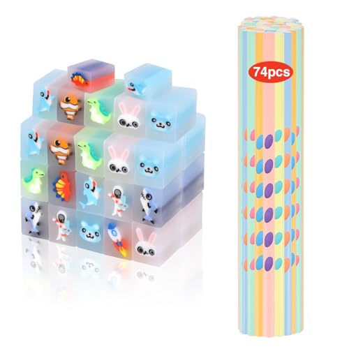 74 Bleistifte mit Radiergummi Kinder Set,37 Mehrfarbig Spielzeug PVC Radiergummi+ 37 Bleistift Kinder,Stifte Kinder Mitgebsel Kindergeburtstag,für Kinder Schule Büro, Schreiben Skizzieren
