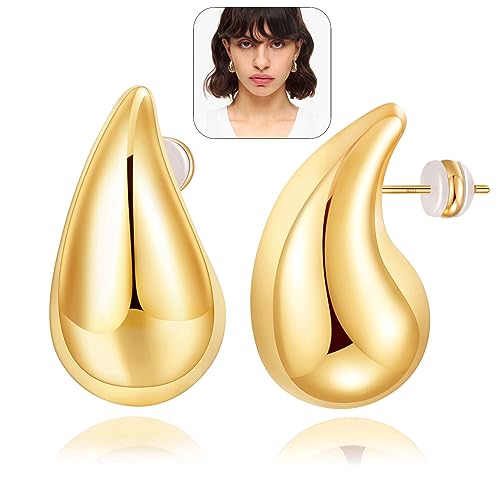 EXGOX 18K Ohrringe Dupes Chunky Goldene Ohrringe Damen Gold Ohrringe Hypoallergene Vergoldete Ohrringe Leichte Waterdrops Hollow Ohrringe für Damen Mädchen 20/30/40mm