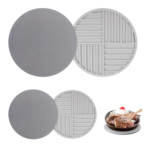 Silikon Pfannenschoner Topfuntersetzer Topflappen - 15 cm & 20 cm Multifunktional Runde Pfannenuntersetzer, rutschfeste Teller Untersetzer für Töpfe und Gläser, Spülmaschinenfest (4 Stück, Grau)