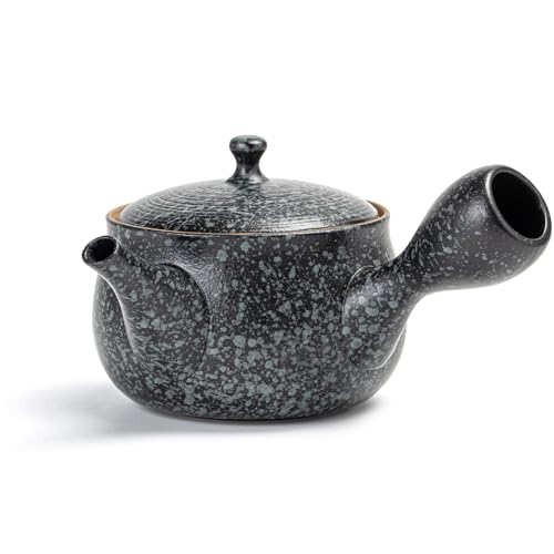 TEANAGOO Keramik-Teekanne mit Teefilter | Kleine Keramik-Seitengriff-Teekanne mit Teefilter für losen Tee/Japan Kyusu (8,5 oz) mit Steeper | Teekannen für Teeparty,Teekannen-Set, VP1, Rock Black