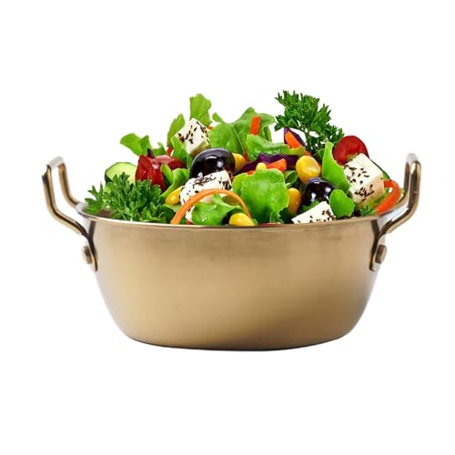 Tuxxjzm Edelstahlschalen für Kinder | Doppelohrschale | Goldene Instant-Nudelschale mit Griff Snackschale geeignet für Reis-Desserts