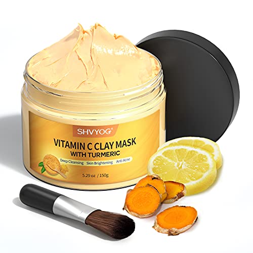 Kurkuma Vitamin C-Tonmaske, SHVYOG Clay-Gesichtsmaske mit Kaolin-Ton für dunkle Flecken, Gesichtsmaske für die Kontrolle der Akne